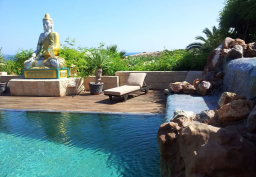 Casa Gazebo, Ibiza, waterval and Buddha
